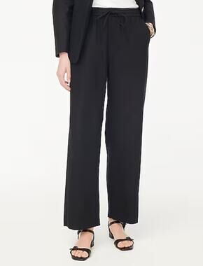 J.Crew Tall Linen Blend Slim Wide Leg Drawstring Pant Pockets Black 16 T NWT